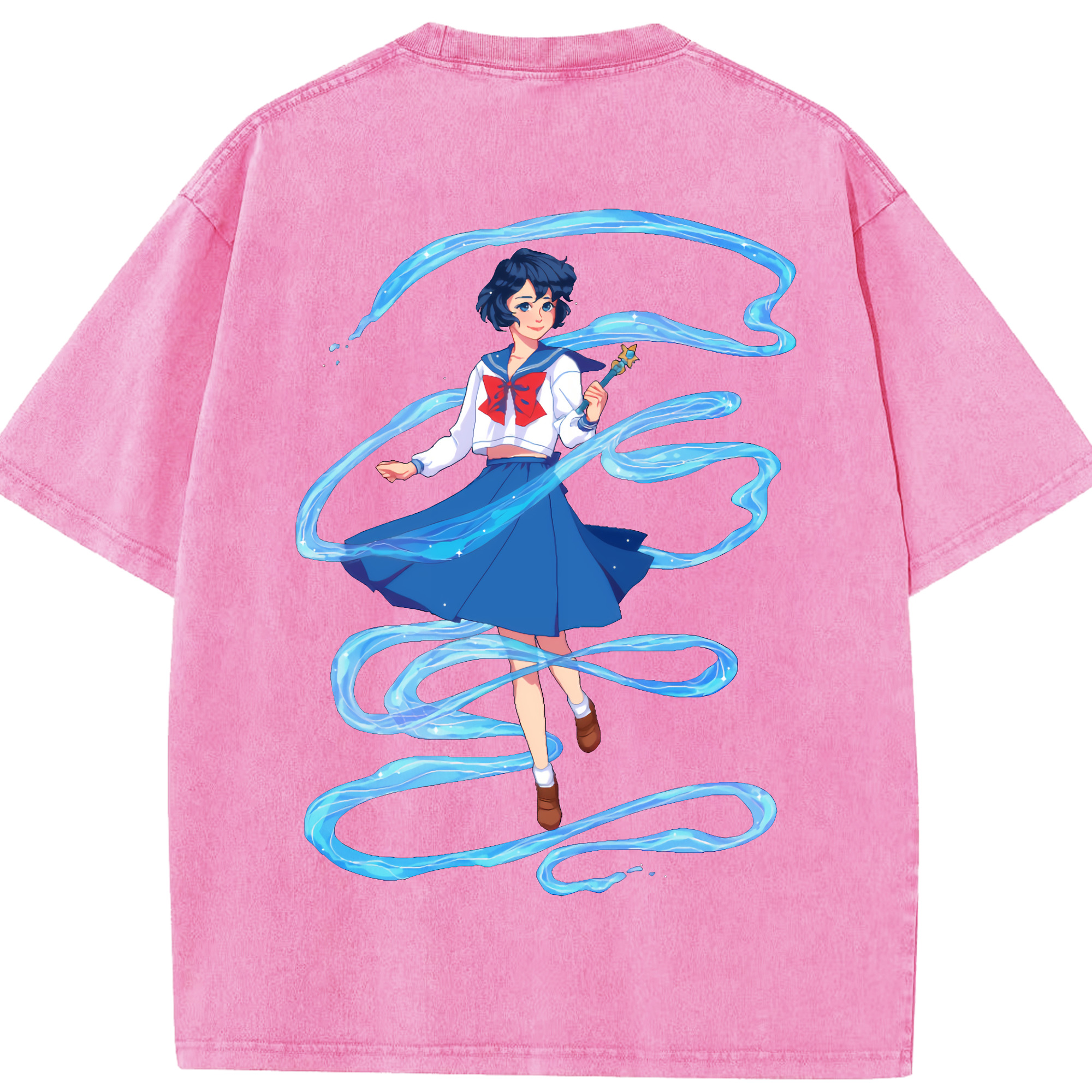 （画像用） 美少女戦士セーラームーン 水野 亜美 みずの あみ Sailor Moon Mizuno Ami 綿100% ヴィンテージ風 半袖Tシャツ（背面プリント）